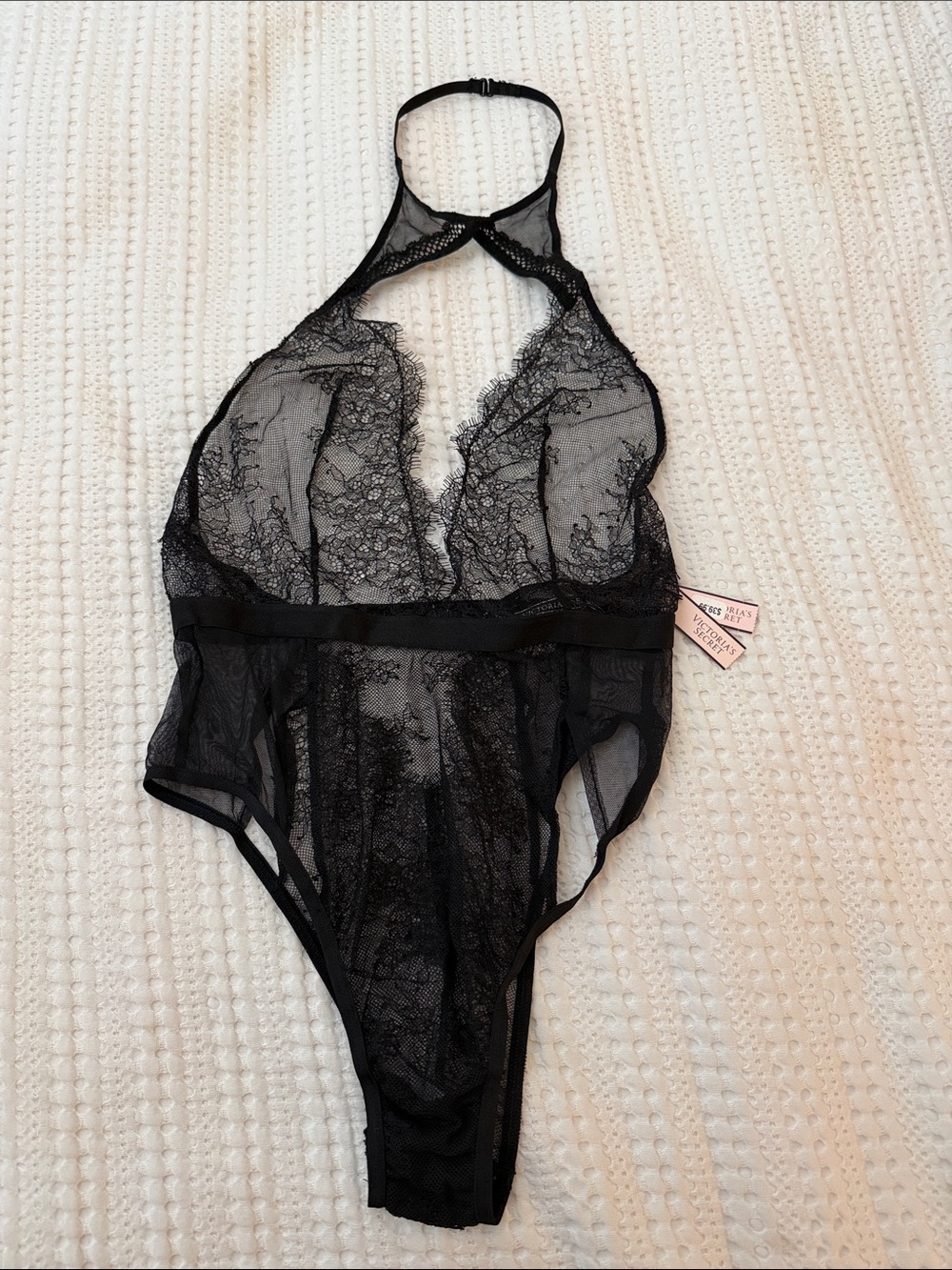 Victoria's Secret Black Lace Halter Bodysuit